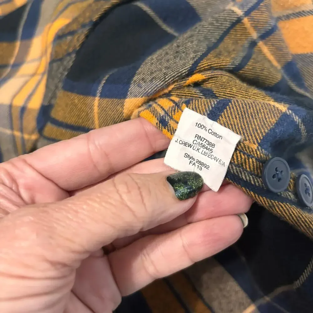 J.Crew Plaid Flannel Shirt Large Blue Orange Cotton Button Up